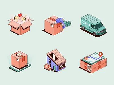 🚚 Loopbox – Delivery Theme Illustrations artificial automation box delivery design good graphic design house illustration machine maps notification robot scan smart devices ui vector warehouse