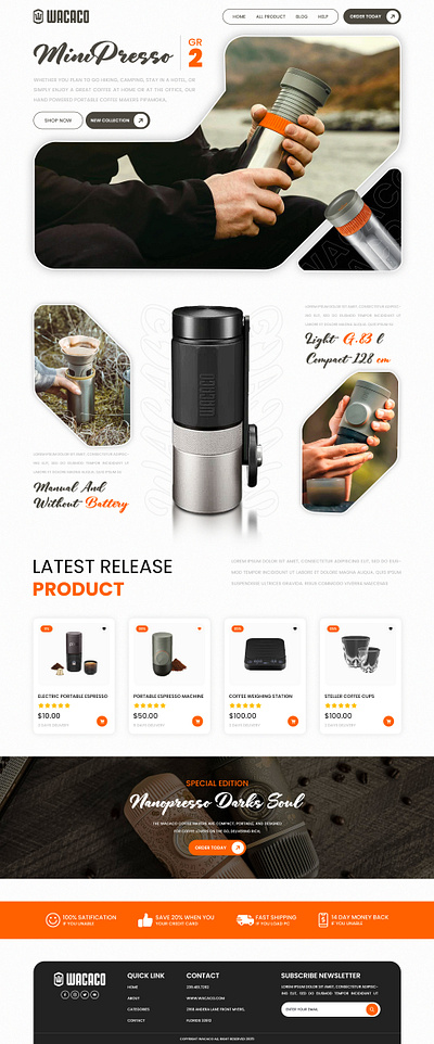 WACACO COFFEE WEBSITE DESIGN app branding design elementor figma graphic design illustration landing page logo ui ui design uiux vector web web design website website design wordpress