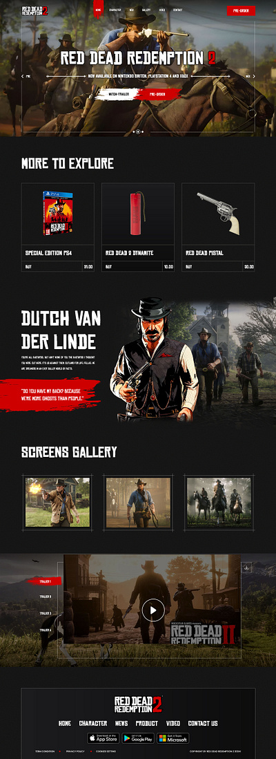 RED DEAD 2 GAME WEB DESIGN app branding design elementor figma graphic design illustration landing page logo ui ui design uiux vector web design website website design