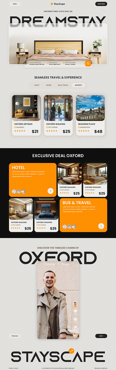 STAYSCAPE HOTEL TRAVEL WEB DESIGN app branding design elementor figma graphic design hotel illustration landing page logo ui uiux vector web web design website website design wordpress