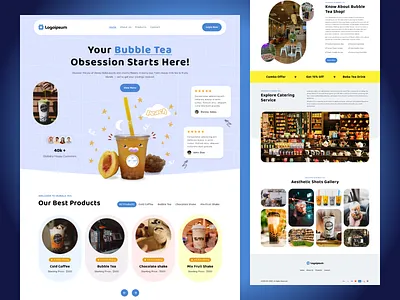 🧋 Boba Bliss – Refreshingly Sweet Landing Page UI blue bobatea branding cleanui design landingpage minimal shake trending typography ui website