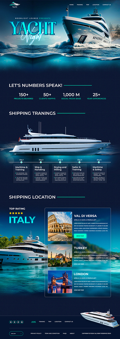 TRAVEL YACHT WEBSITE DESIGN app branding design elementor figma graphic design illustration landing page logo ui ui design uiux vector web web design website website design wordpress