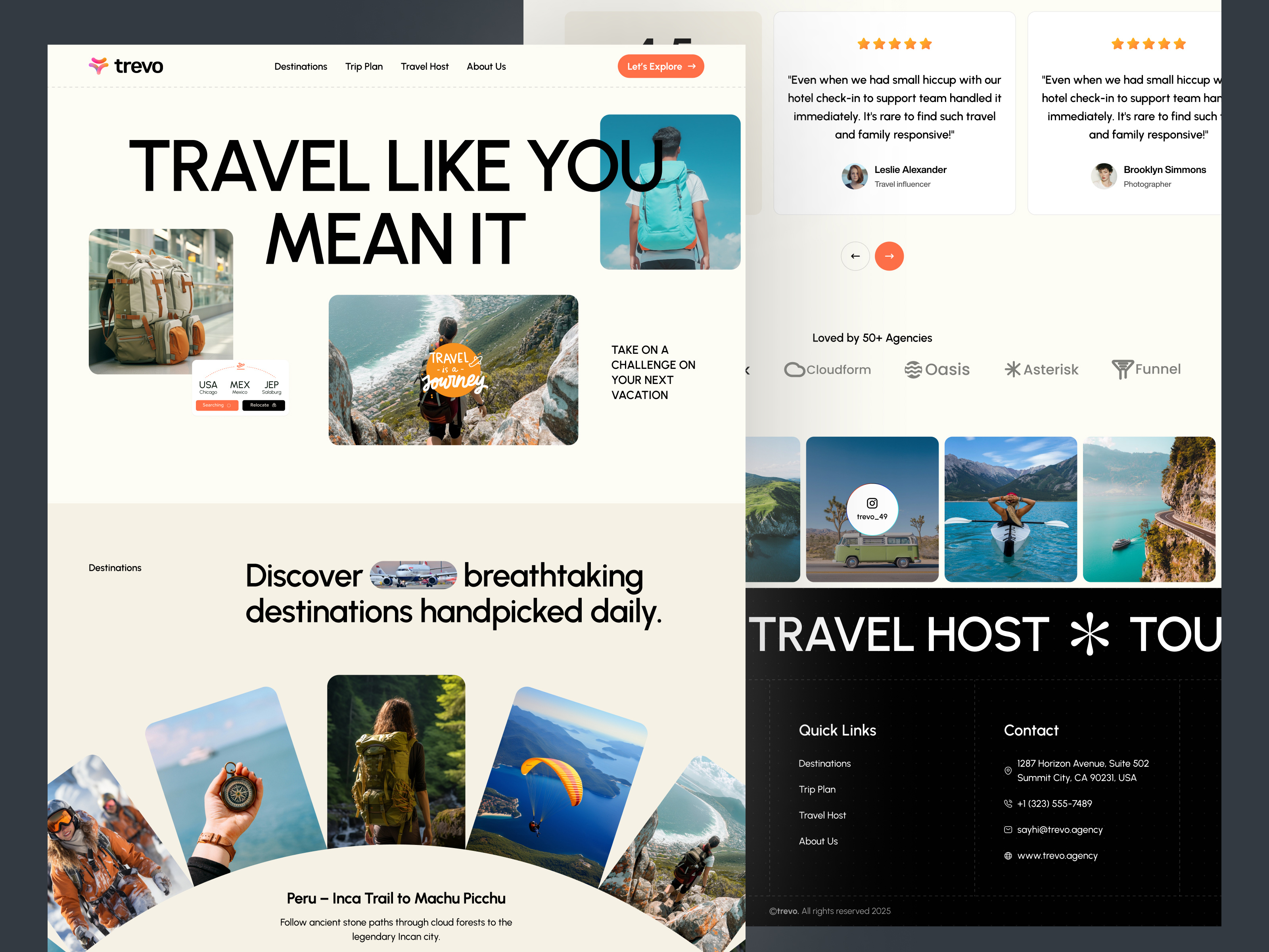 TREVO — Digital Travel Landing Page Design | UI/UX Design booking site design clean travel design landing page minimal travel design modern uiux tourism platform travel agency travel homepage travel interface travel landing page travel service website travel ui travel ux travel website uiux design vacation website wanderlust design