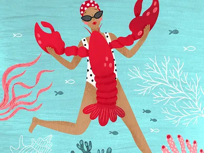Under Water Editorial Illustration eco ecology editorial illustration fashion magazine illustration ocean retro vintage woman