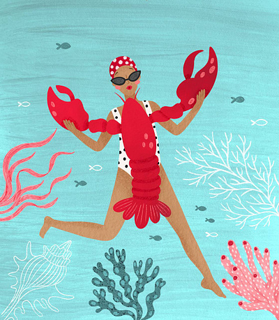 Under Water Editorial Illustration eco ecology editorial illustration fashion magazine illustration ocean retro vintage woman