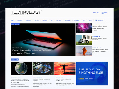 Technology Magazine blue branding clean dailyuichallenge design image magazine minimalism minimalistic technical ui ui design