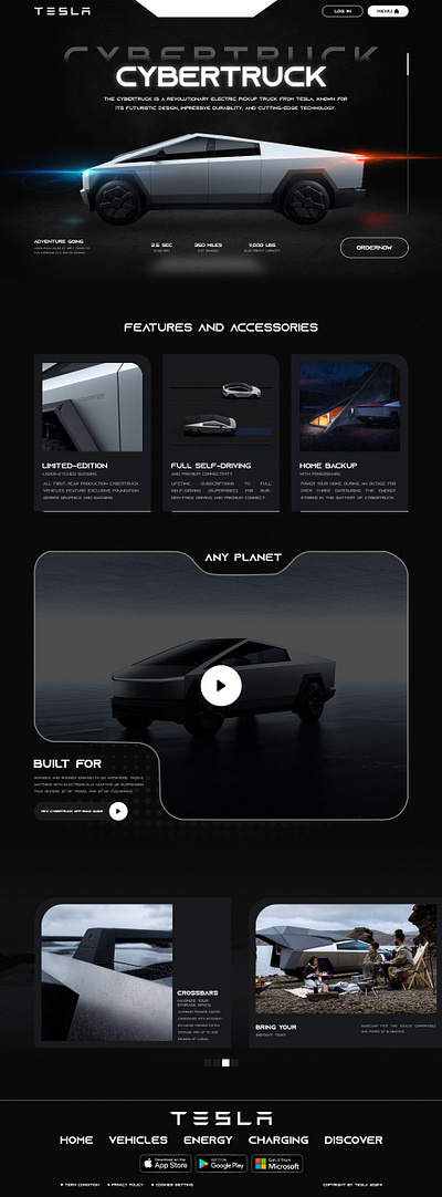 TESLA CYBERTRUCK WEBSITE DESIGN animation app branding design elementor figma graphic design illustration landing page logo ui uiux ux vector web web design website website design wordpress