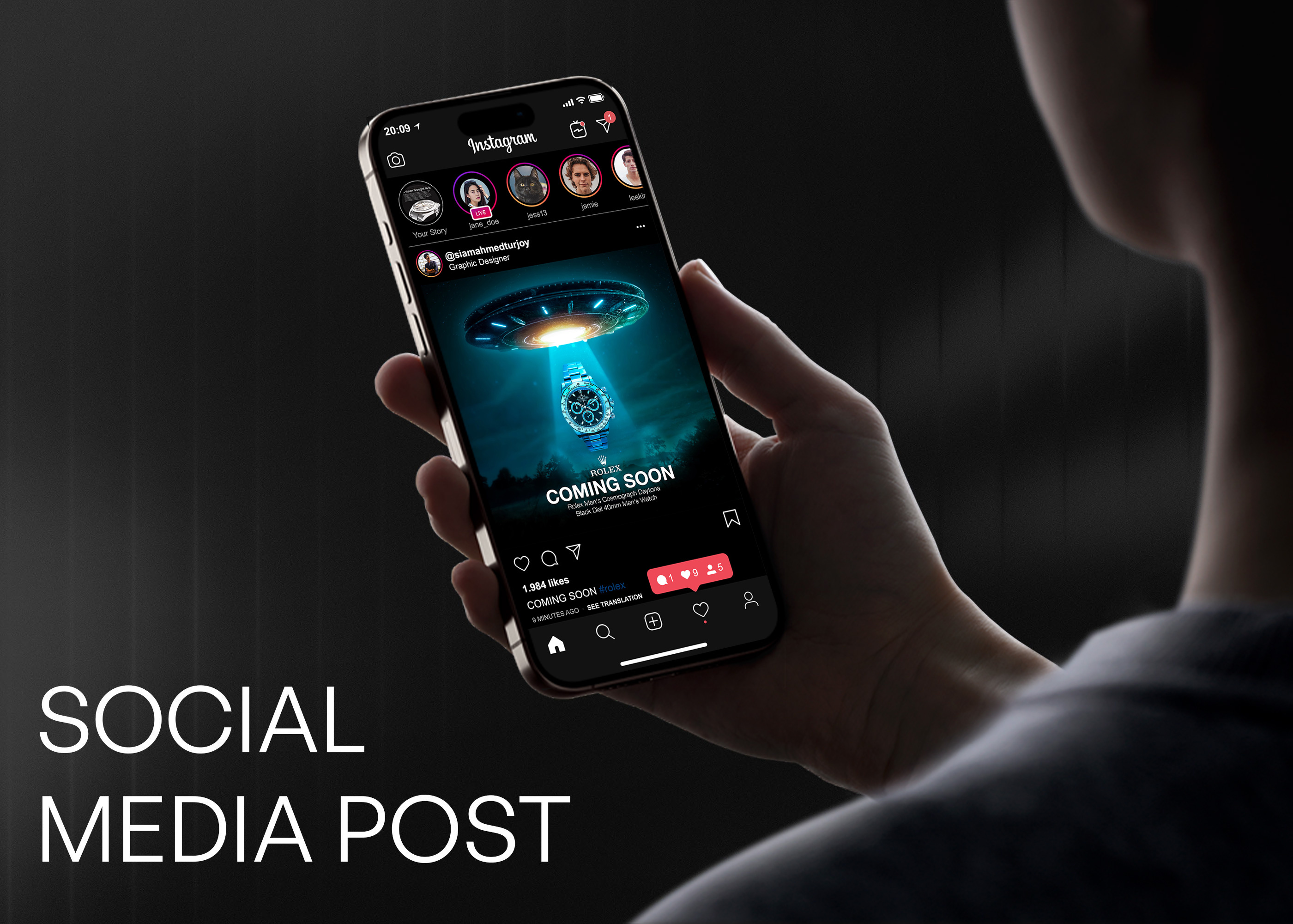 Watch advertisement poster design branding graphic design rolex smart watch social media post design watch