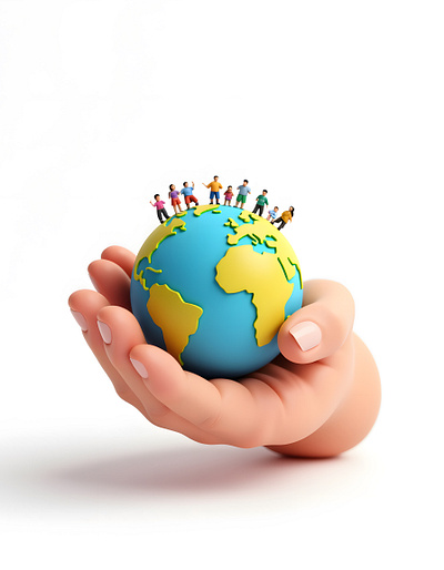 AI - Childlike Figures on Globe Held in Gentle Hands people