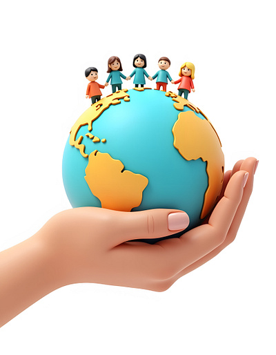 Globe in Hand with Children Representing Unity people art