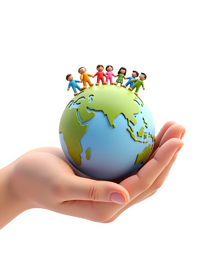 AI - Diverse Children Around the Globe in a Hand connection
