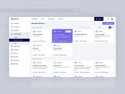 AI-Powered Derivation Libraries Dashboard — Modular Card UI ai card dashboard icons library list navigation todo toggle ui web