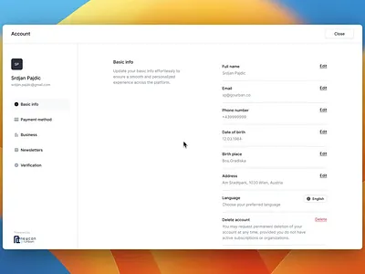 Account - inline edit animation figma prototype layout product design ui ux