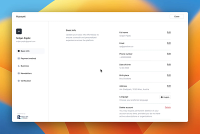 Account - inline edit animation figma prototype layout product design ui ux
