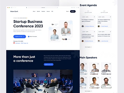 Vision Conf. – Event Website blue clean conference design dipa inhouse landing page saas startup ui uiux video website