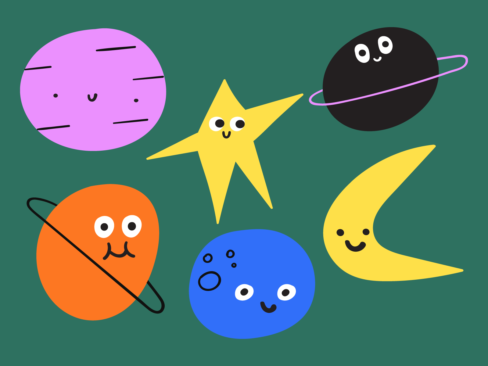 cosmic buddies ✨🌌🚀 art branding character children cosmos cute design emoji flat fun graphic design icon illustration kid logo space symbol