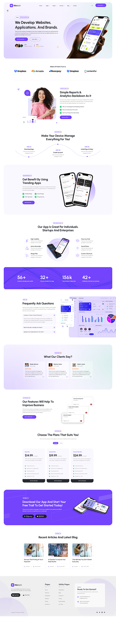 Niotech - Saas & App Landing Page NextJS Template startu