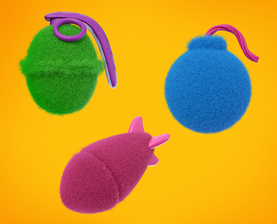 Tiny bomb 3d blender3d bomb cartoon felt fur game grenade render rocket soft tiny toy war weapon
