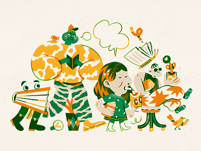 On our way to the Library amsterdam books character design drawing illustration linedrawing procreate reading texture