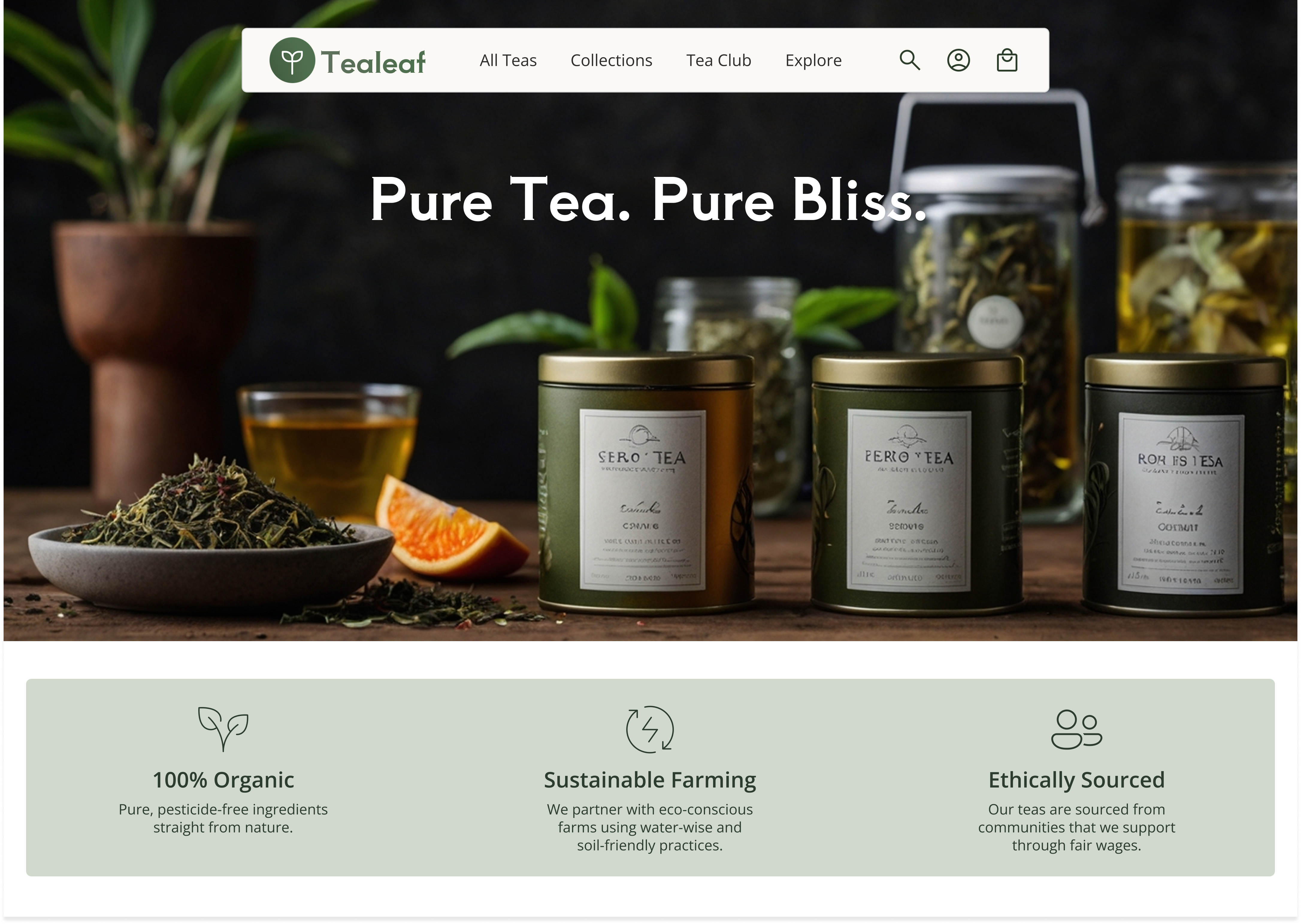 Organic Tea Brand E-Commerce Homepage branding ecommerce graphic design logo typography ui ux website