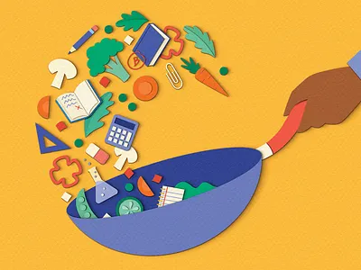 Eat Your Vegetables - Education Week conceptual cooking customer service design editorial education illustration learning magazine metaphor paper art paper craft stir fry teaching vegetables