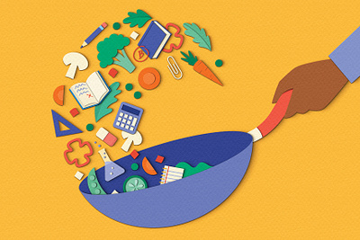 Eat Your Vegetables - Education Week conceptual cooking customer service design editorial education illustration learning magazine metaphor paper art paper craft stir fry teaching vegetables