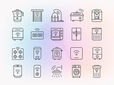 Smart Kitchen & Home Appliance Line Icons – 20 Device Outlines app editable stroke flat icon design icon set iconography icons illustration line modern devices smart home smart kitchen tech illustration ui vector set