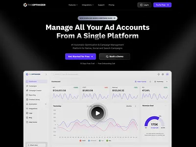 Clean SaaS Web Design - theoptimizer.io ad platfrom clean designs dark ui dashboard figma product design saas saas website ui ux ui ux design website website design