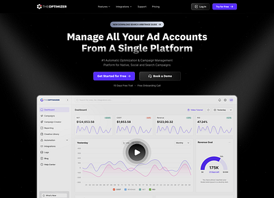 Clean SaaS Web Design - theoptimizer.io ad platfrom clean designs dark ui dashboard figma product design saas saas website ui ux ui ux design website website design