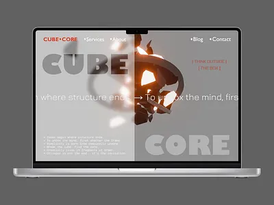 CubeCore - Design Studio Landing Page 3d animation blender branding concept creative agency design agency explosion figma glass effect glassmorphism grey design hero hero section home page identity landing page motion graphics ui web design