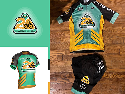 Ride On Bikes® 20th! 20 year 20 year anniversiary badge brand branding cycling cycling jersey design graphic design heyo! logo ride on bikes