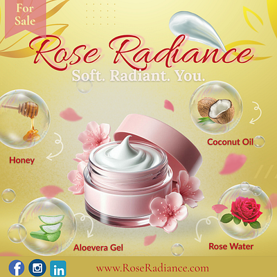Beauty Cream Poster beauty cream branding commercial design cosmetic branding freelancing girls cream golden theme graphic design instagram post pink cream poster product advertising product branding product manipulation rose cream social media design social media post soft cream women product
