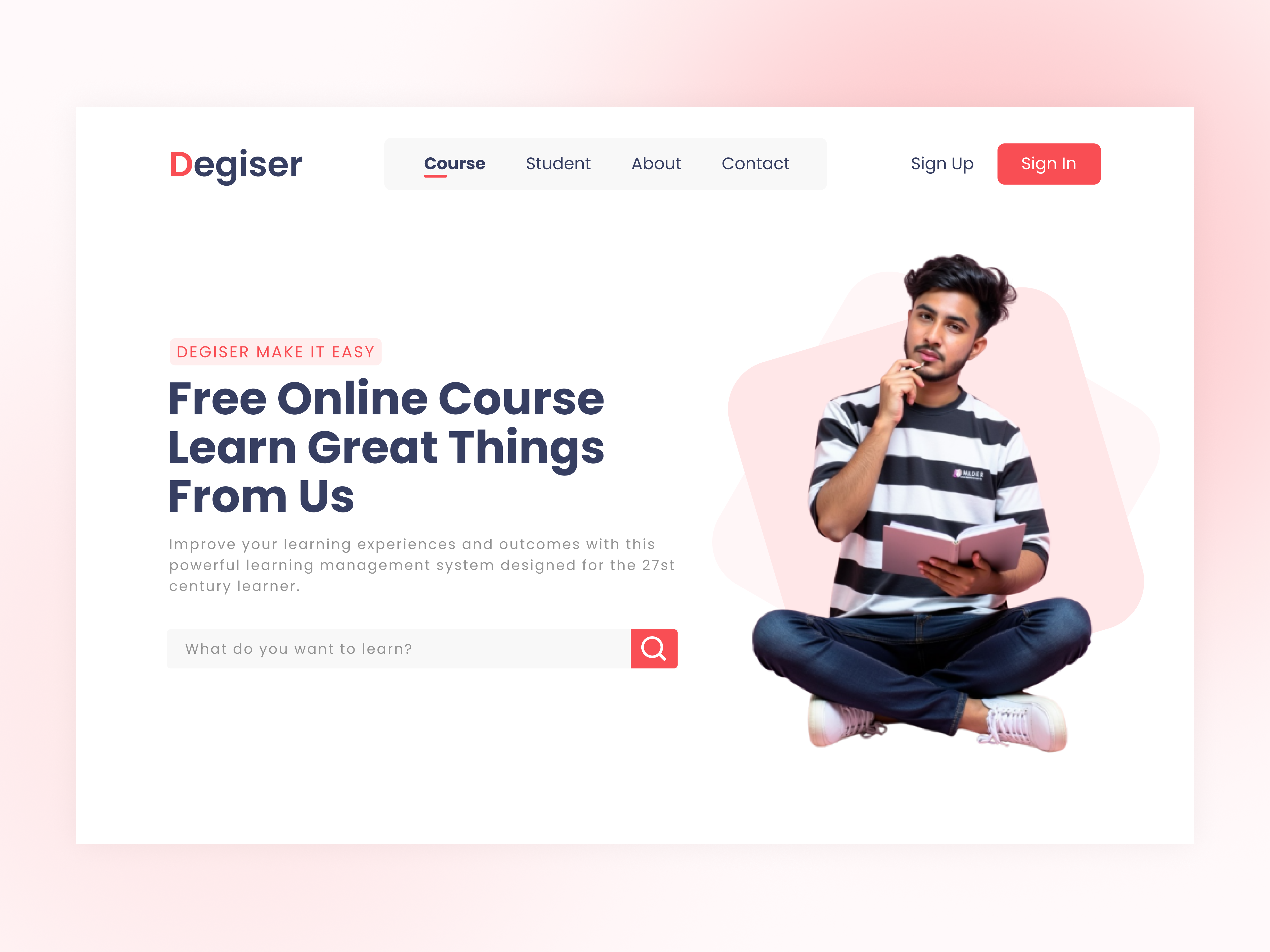 Online Course Landing Page UI Design app clean creative educatio education landing page figma free course gradient header illustration landing page minimal online course landing page online learning student platform ui ui design ux web design website design