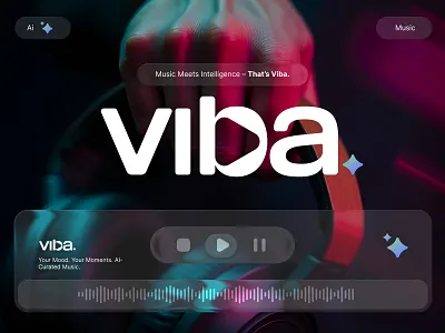 Viba Ai Powered Music Station - Branding ai app branding fm glass graphic design liquid logo logotype music player song station streaming trend ui viba