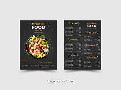 Restaurant food menu design in modern style double side design fast food menu food menu design menu design modern food menu restaurant menu vector