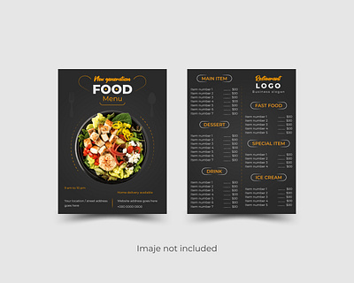 Restaurant food menu design in modern style double side design fast food menu food menu design menu design modern food menu restaurant menu vector