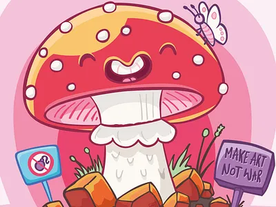 Doom Shroom – Sticker Design colorfull sticker cute illustration doodle funny sticker good vibes hand drawn hand drawn doodle illustration make art not war mushroom art print illustration protest art quirky art sticker design vector art vinyl sticker design whimsical sticker