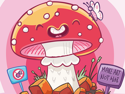 Doom Shroom – Sticker Design colorfull sticker cute illustration doodle funny sticker good vibes hand drawn hand drawn doodle illustration make art not war mushroom art print illustration protest art quirky art sticker design vector art vinyl sticker design whimsical sticker