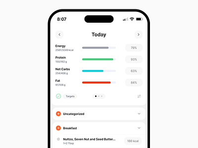 Cronometer daily screen UI refactor app design food layout mobile student tracker ui
