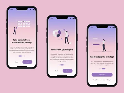 EndoBuddy - Onboarding and Authentication authentication cycle tracking endometriosis login menstruation mobile app mobile ui onboarding periodtracker signup ui uxui womenhealth