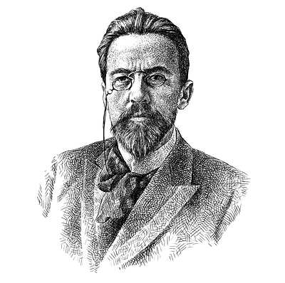 Anton Chekhov black and white illustration portrait writer