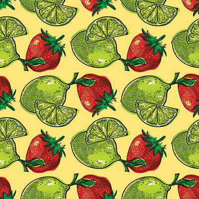 Strawberry Limeade Drink Pattern citrus design drink fruit fruity illustration lime limeade pattern pattern design seamless strawberry surface design wedge