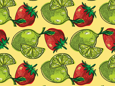 Strawberry Limeade Drink Pattern citrus design drink fruit fruity illustration lime limeade pattern pattern design seamless strawberry surface design wedge