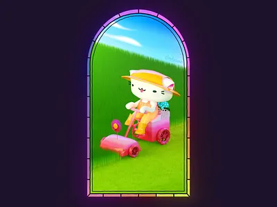 Lawn mowing! 3d 3d modeling animation b3d bird blender render cat cycles grass green kawaii lawn lawn mower loop motion graphics