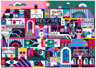 RES REI bold colorful design eyeglasses graphic graphic design handmade illustration italian popart process