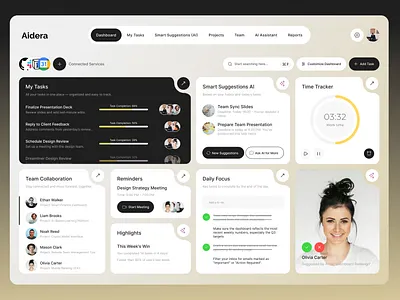 Aidera - AI Productivity & Task Management Dashboard admin dashboard admin panel ai analytics artificial intelligence business dashboard clean design dashboard data visualization modern ui productivity project management saas dashboard smart suggestions task management team collaboration time tracker ui kit user interface workflow