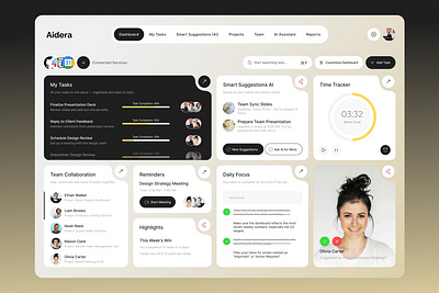 Aidera - AI Productivity & Task Management Dashboard admin dashboard admin panel ai analytics artificial intelligence business dashboard clean design dashboard data visualization modern ui productivity project management saas dashboard smart suggestions task management team collaboration time tracker ui kit user interface workflow