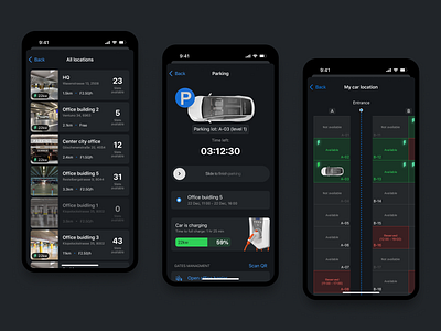 Parking screens dark mode ios mobile app parking product design ui ux