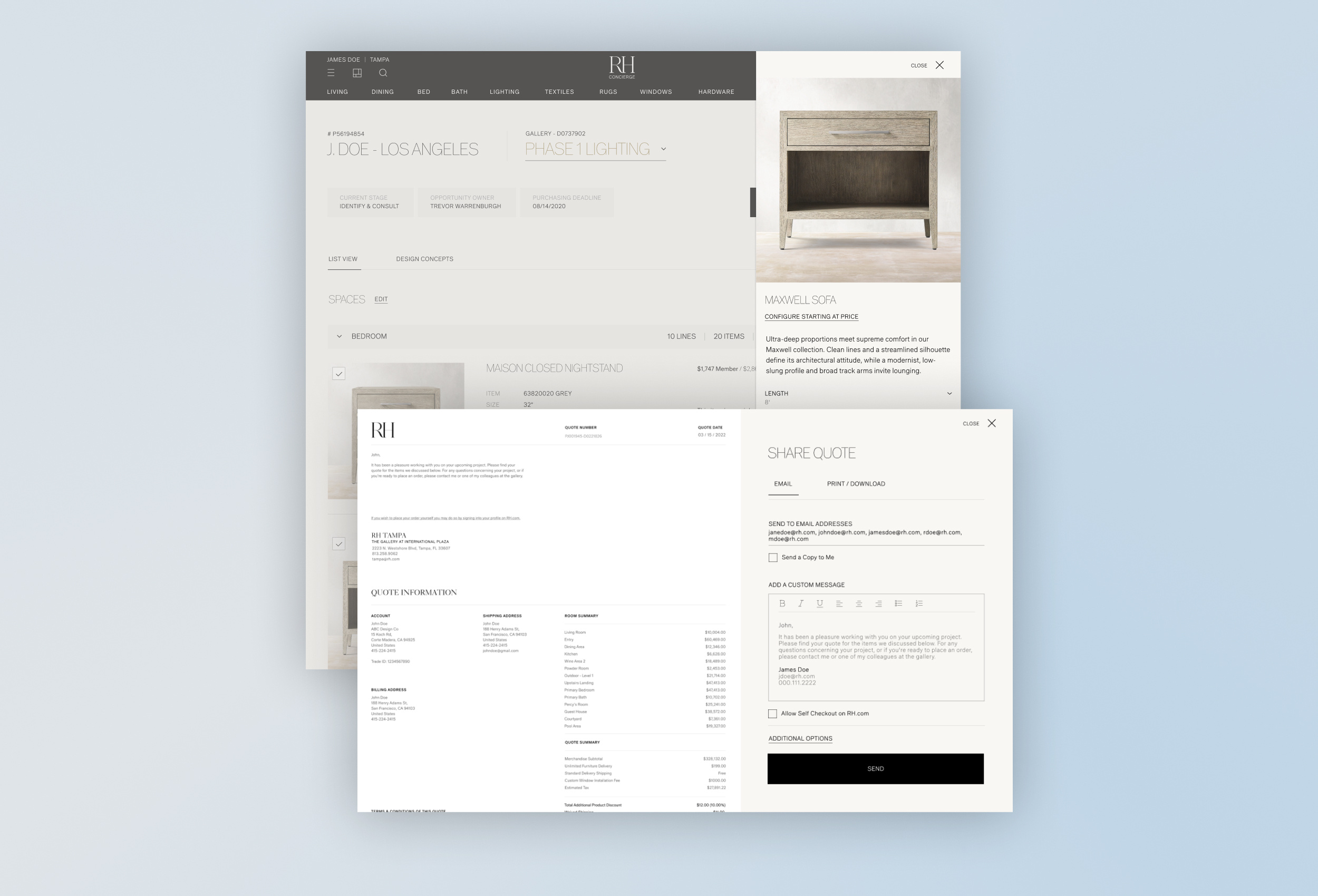 RH.com (Restoration Hardware) Concierge Platform Redesign concierge dashboard furniture graphic design projects quotes react ui ux web app