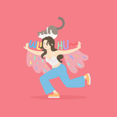 Flashing through the sky! animal curvature design flat girl illustration vector
